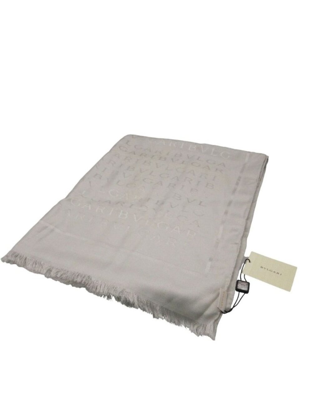 Bvlgari Shawl Scarf Large Logomania Silk Wool Light Gray